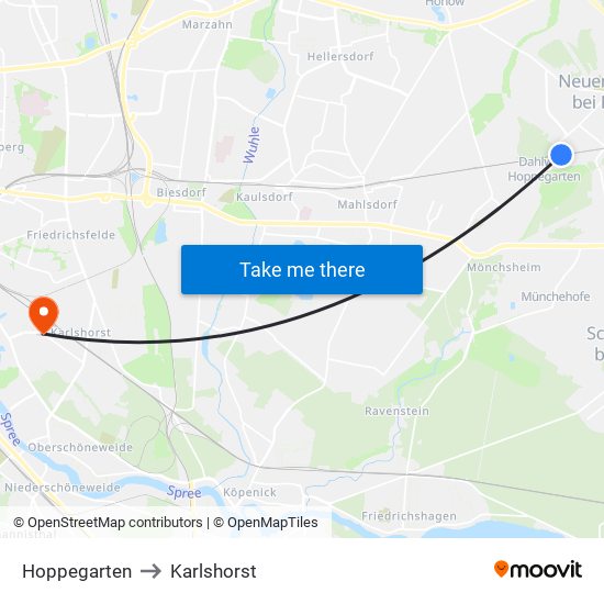 Hoppegarten to Karlshorst map