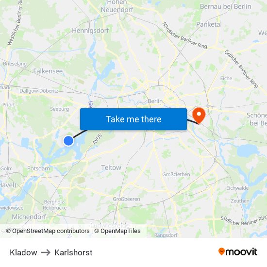 Kladow to Karlshorst map