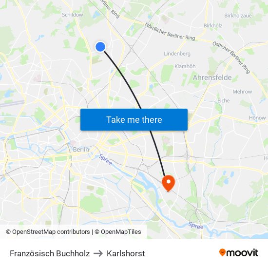Französisch Buchholz to Karlshorst map