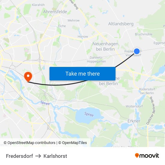 Fredersdorf to Karlshorst map