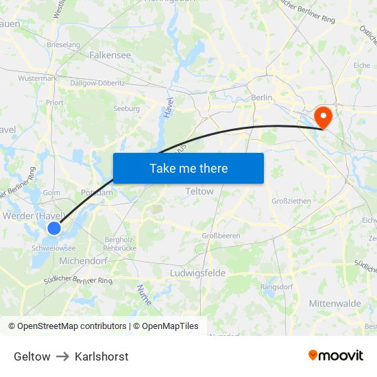 Geltow to Karlshorst map