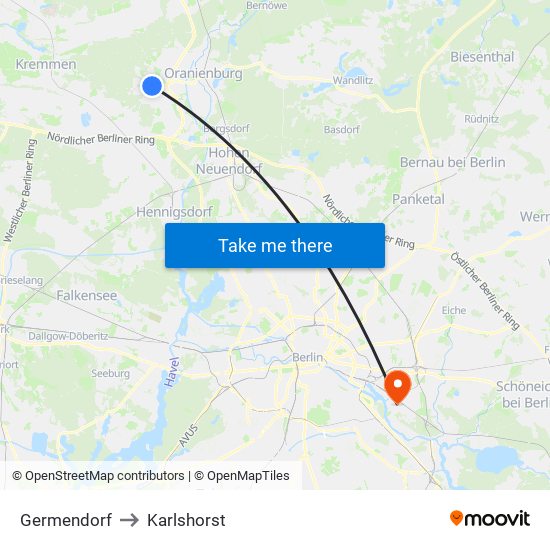 Germendorf to Karlshorst map