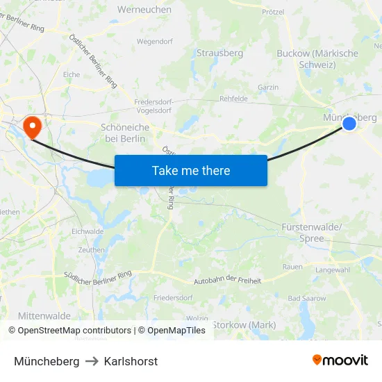 Müncheberg to Karlshorst map