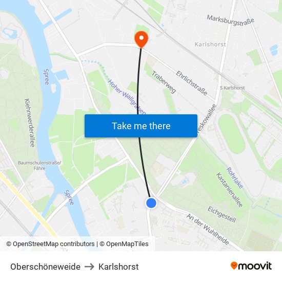 Oberschöneweide to Karlshorst map