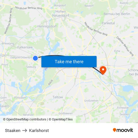 Staaken to Karlshorst map