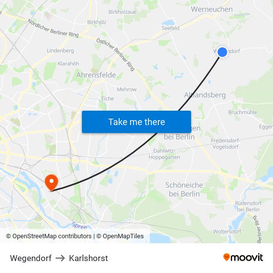 Wegendorf to Karlshorst map