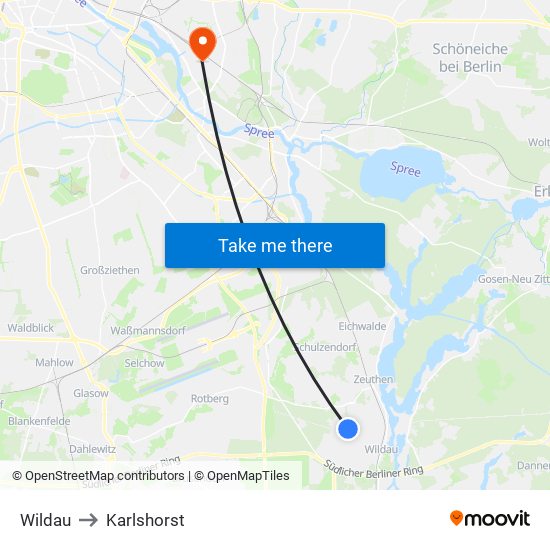 Wildau to Karlshorst map