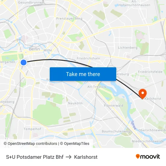 S+U Potsdamer Platz Bhf to Karlshorst map