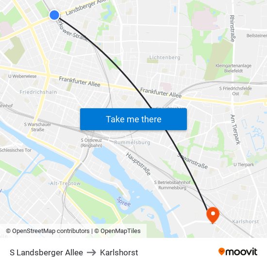S Landsberger Allee to Karlshorst map