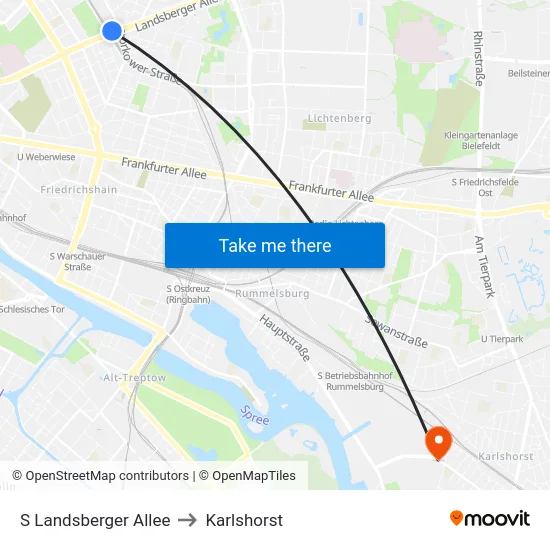 S Landsberger Allee to Karlshorst map