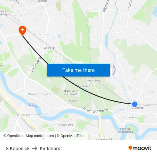 S Köpenick to Karlshorst map