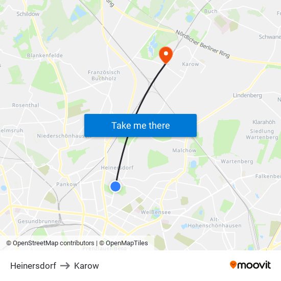 Heinersdorf to Karow map