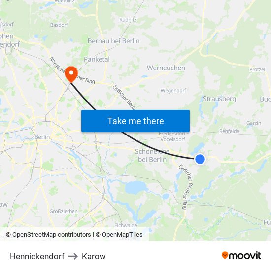Hennickendorf to Karow map