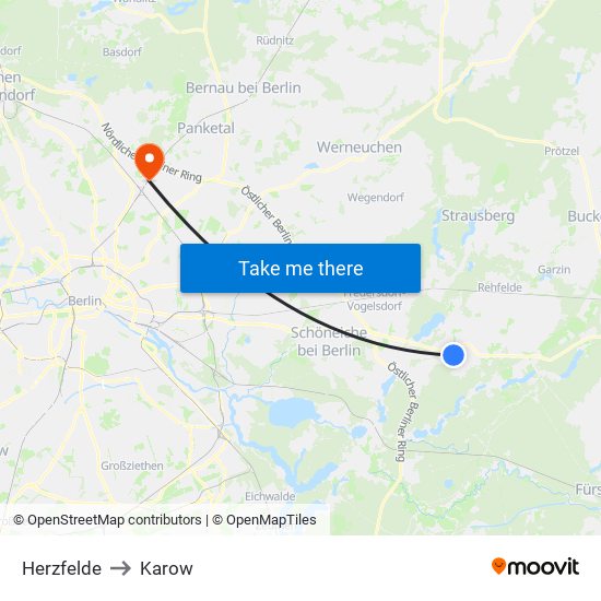 Herzfelde to Karow map