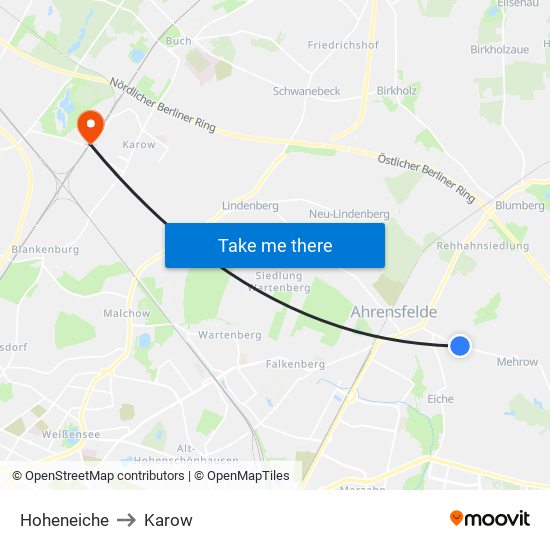 Hoheneiche to Karow map