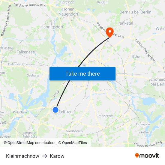Kleinmachnow to Karow map