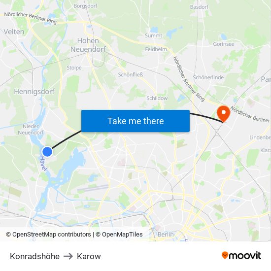 Konradshöhe to Karow map
