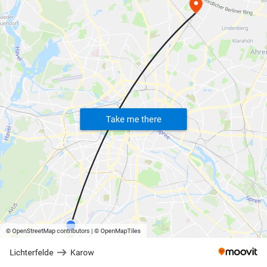 Lichterfelde to Karow map