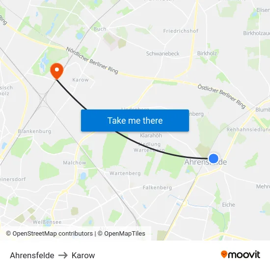 Ahrensfelde to Karow map