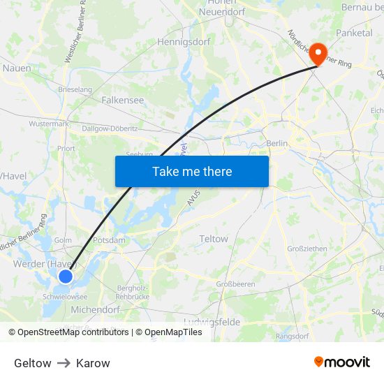 Geltow to Karow map