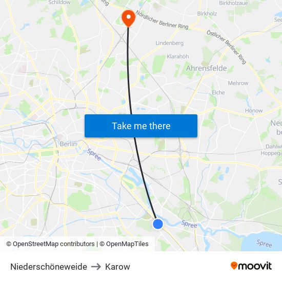 Niederschöneweide to Karow map