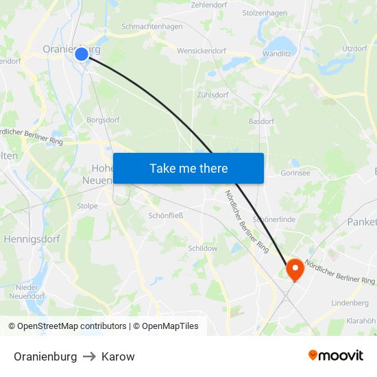 Oranienburg to Karow map