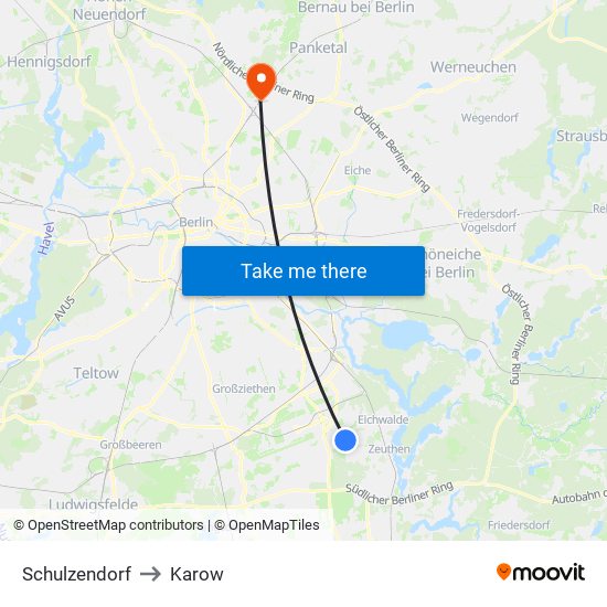 Schulzendorf to Karow map