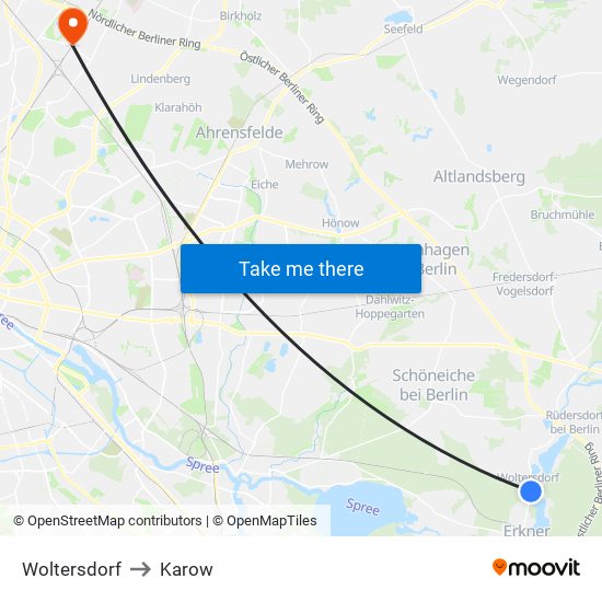 Woltersdorf to Karow map