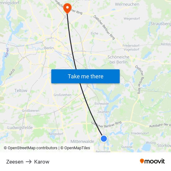 Zeesen to Karow map