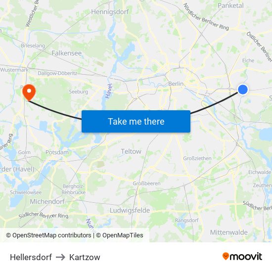 Hellersdorf to Kartzow map