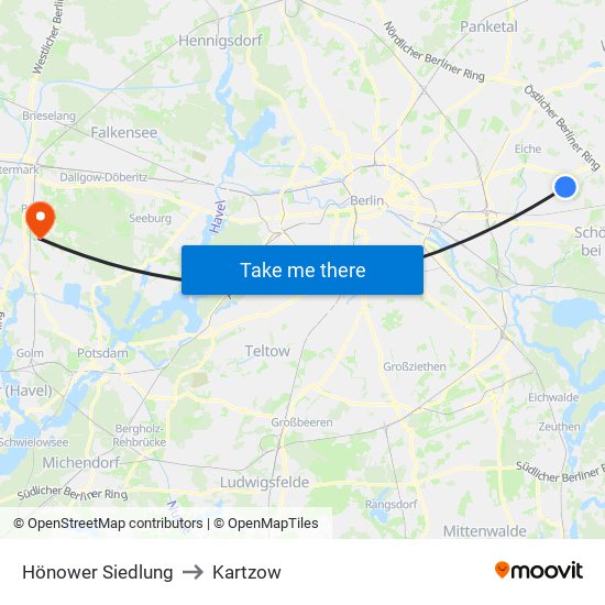 Hönower Siedlung to Kartzow map