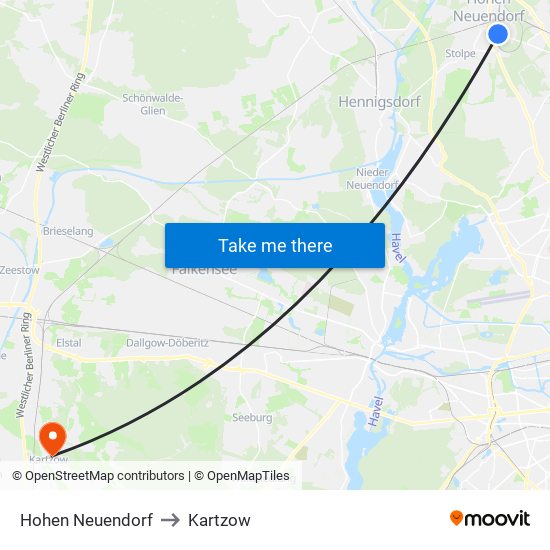 Hohen Neuendorf to Kartzow map