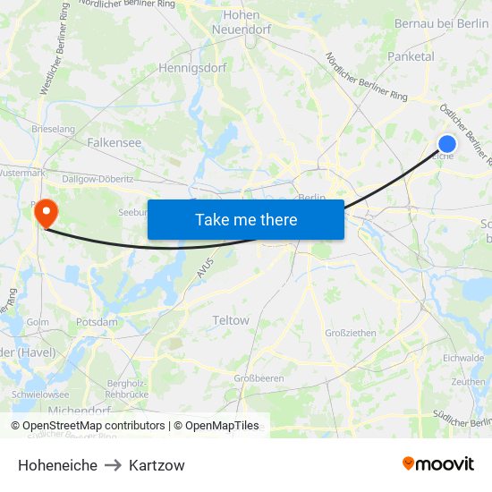 Hoheneiche to Kartzow map