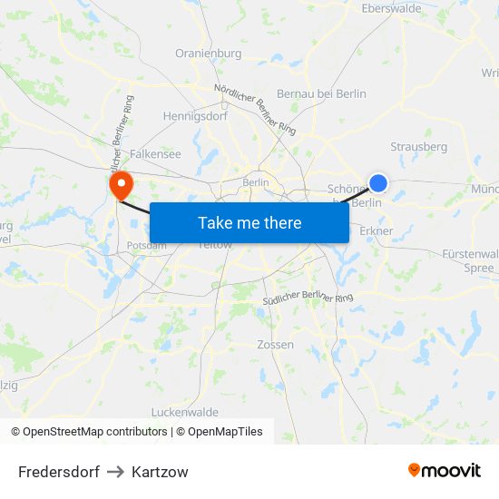 Fredersdorf to Kartzow map