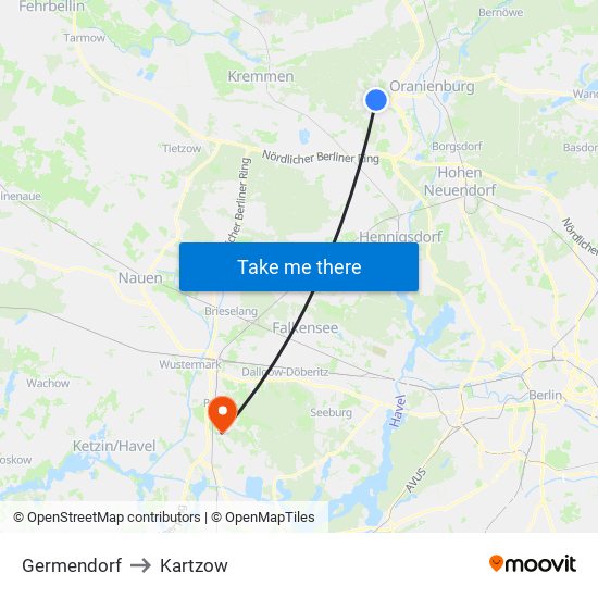 Germendorf to Kartzow map