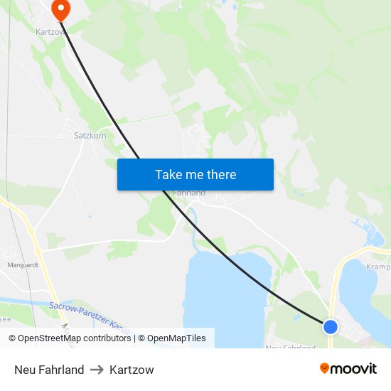 Neu Fahrland to Kartzow map
