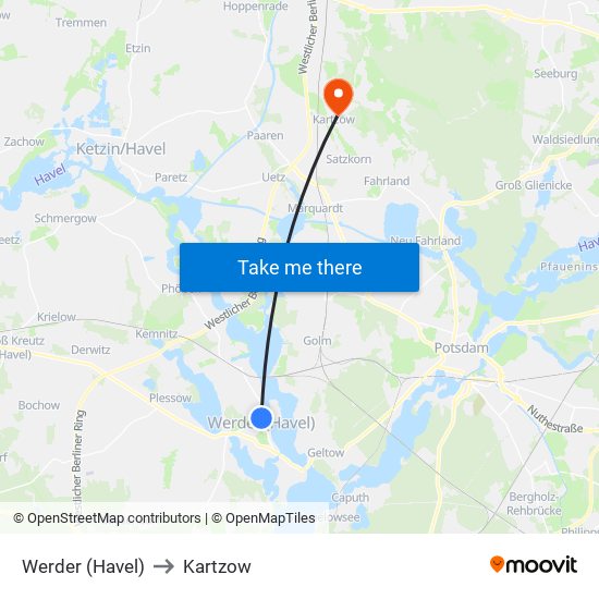 Werder (Havel) to Kartzow map