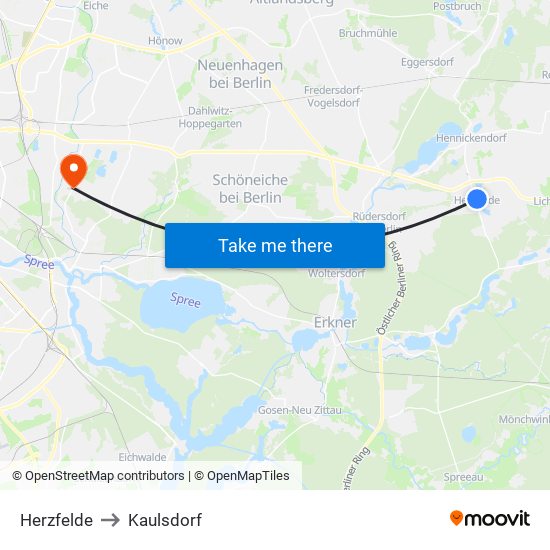 Herzfelde to Kaulsdorf map