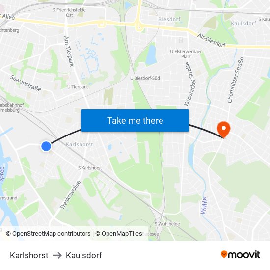 Karlshorst to Kaulsdorf map