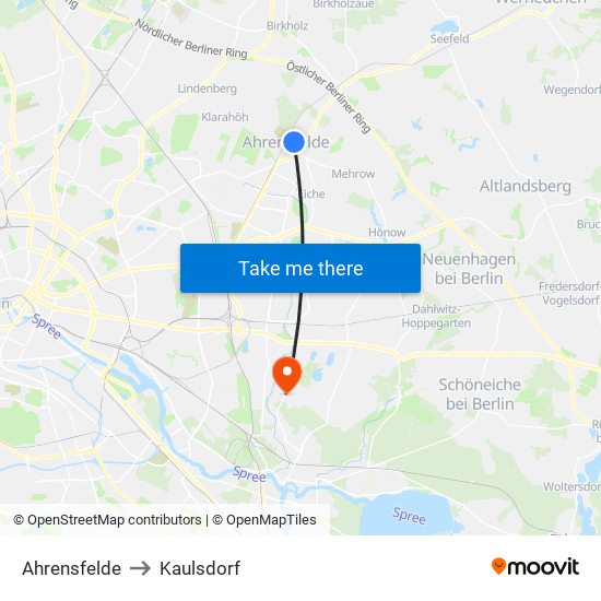 Ahrensfelde to Kaulsdorf map
