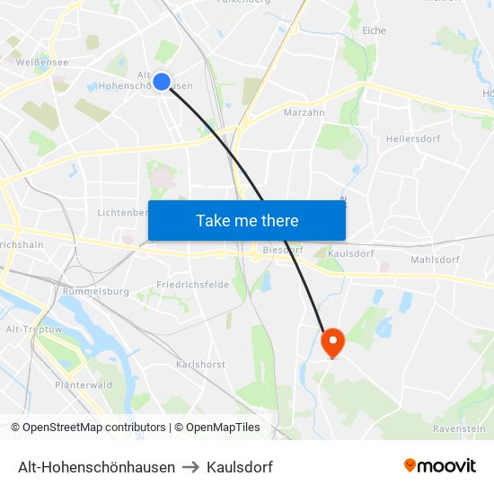 Alt-Hohenschönhausen to Kaulsdorf map