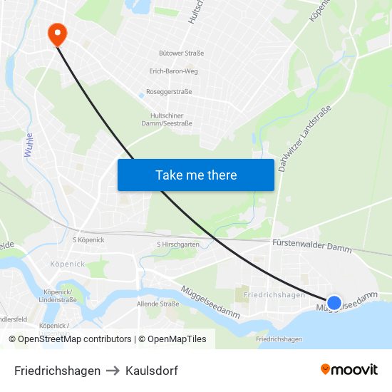 Friedrichshagen to Kaulsdorf map