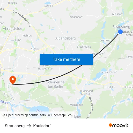 Strausberg to Kaulsdorf map