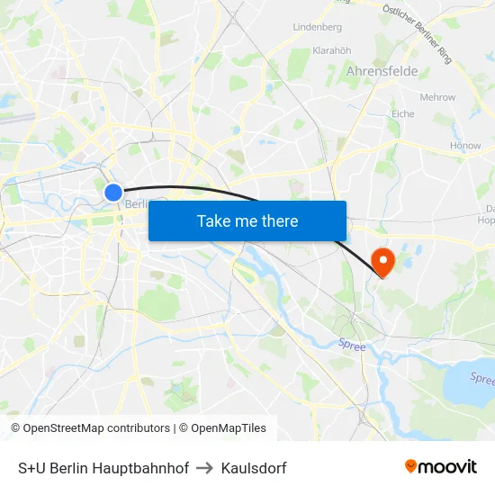 S+U Berlin Hauptbahnhof to Kaulsdorf map