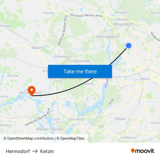 Hermsdorf to Ketzin map