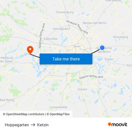 Hoppegarten to Ketzin map