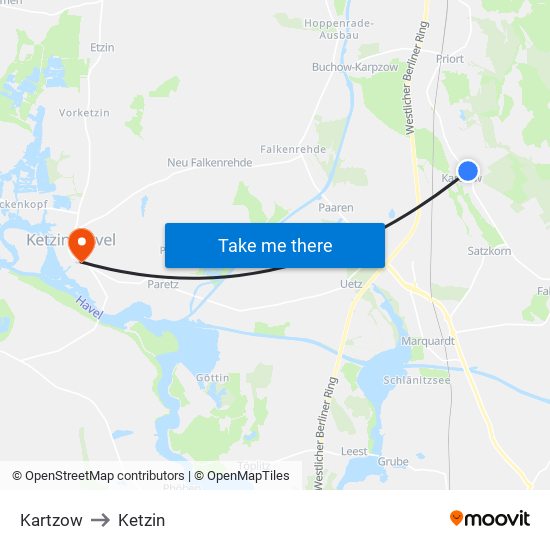 Kartzow to Ketzin map