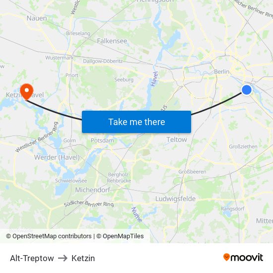 Alt-Treptow to Ketzin map