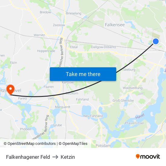 Falkenhagener Feld to Ketzin map
