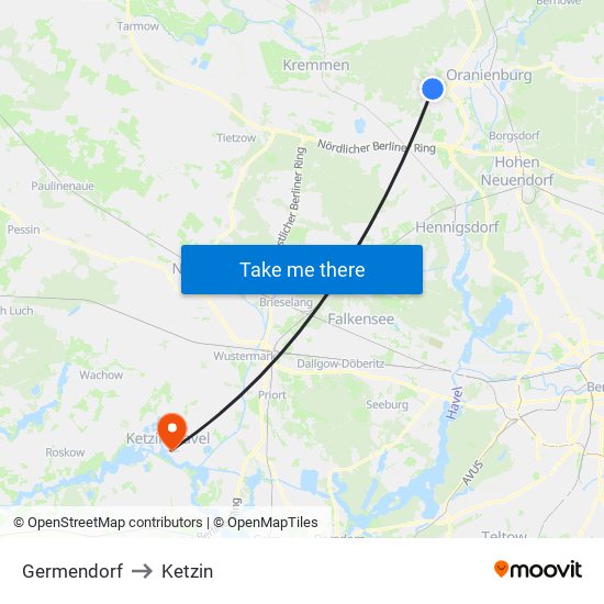 Germendorf to Ketzin map
